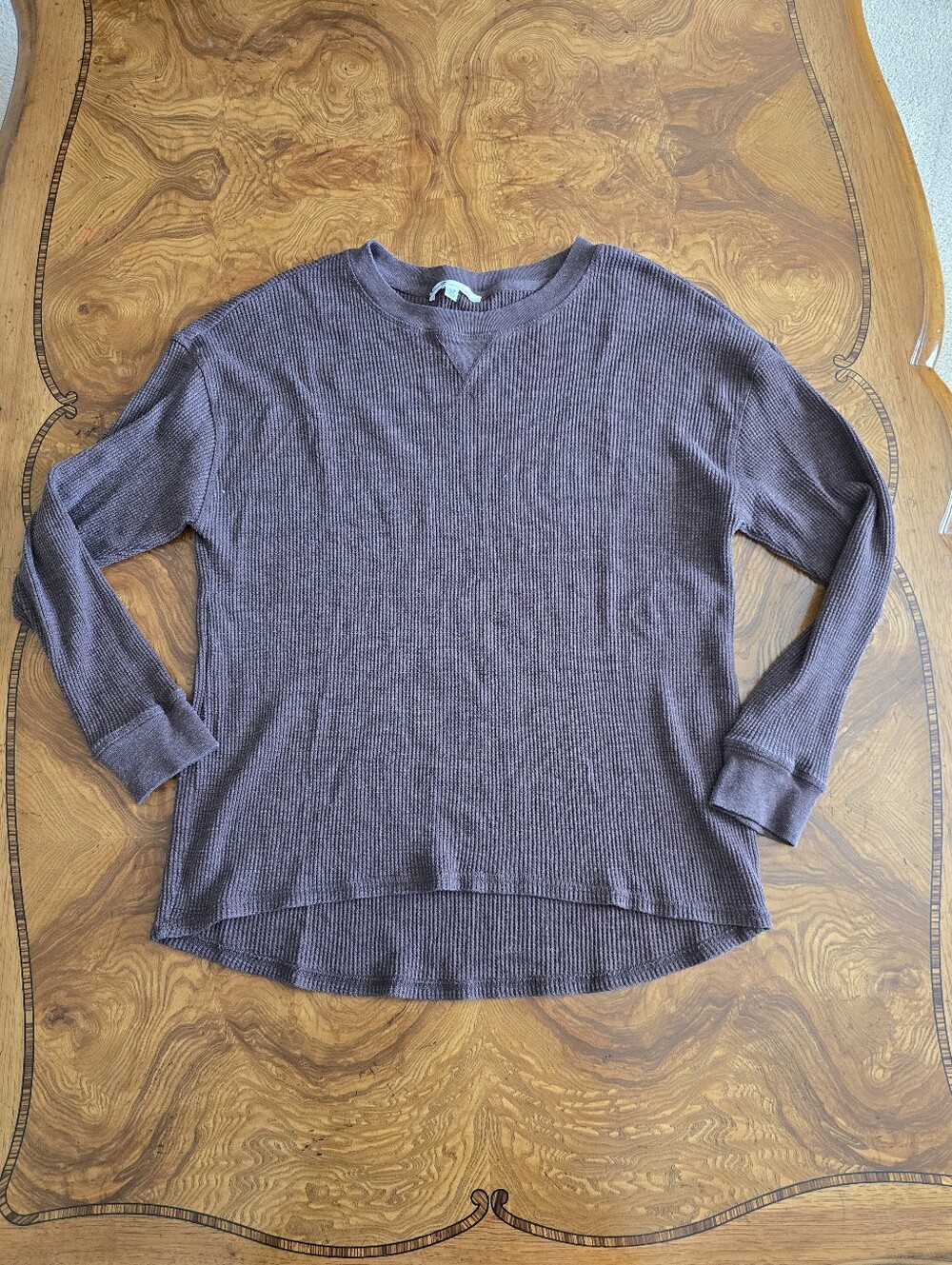 Seven7 Women's Chocolate Brown Thermal Waffle Knit Long Sleeve Top Size L Cozy